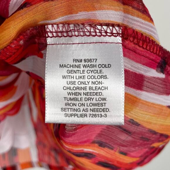 Liz Claiborne Women Chiffon Orange Blouse Abstract Geometric Print Plus Size 1X - Picture 8 of 10